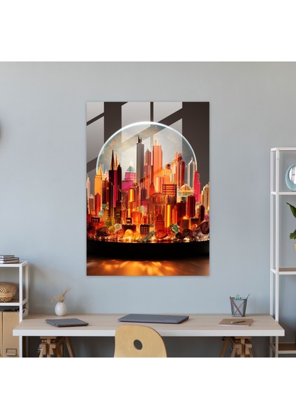 Gerçekçi Cam Heykel - Şehir Manzarası Cam Tablosu - Modern Sanat Şehir Manzarası Etkileyici Cam Heykel modelleri