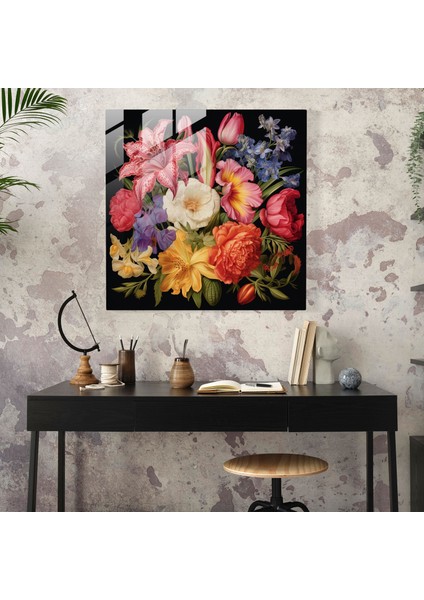 Rönesans Çiçekleri Cam Tablo - Rönesans Modern Sanat Cam Tablo Çiçekler modelleri