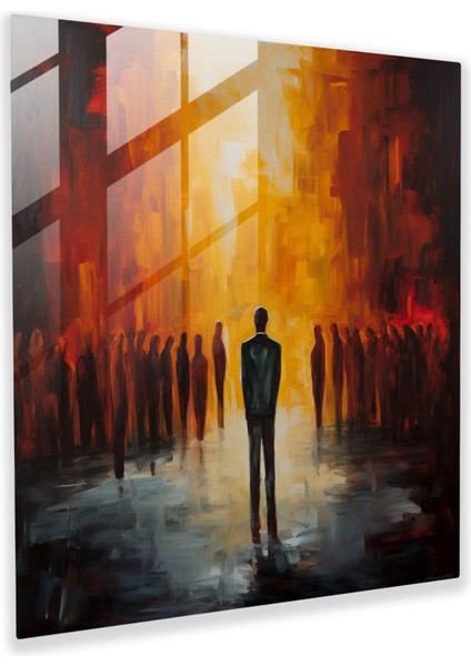 Reddedilme Yansıması: Kalabalık Oda Cam Tablo - Reddedilme Ev Dekorasyonu Kalabalık Oda Tek Başına Duran Figür
