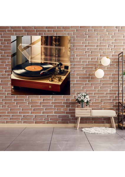 Retro Vinil Plak Çalar Cam Tablo - Duvar Dekorasyonu Modern Sanat fiyatları