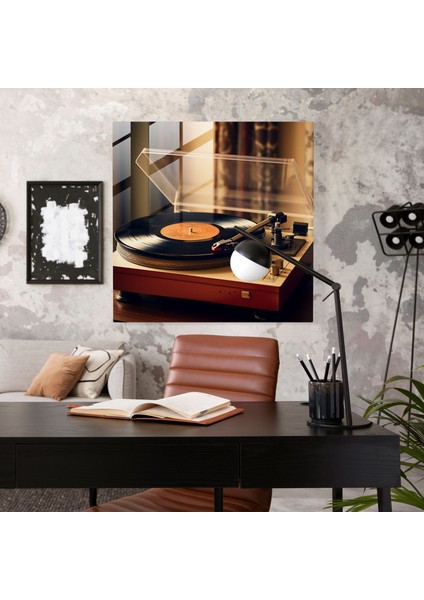 Retro Vinil Plak Çalar Cam Tablo - Duvar Dekorasyonu Modern Sanat modelleri