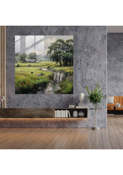 Huzurlu Kırsal Manzara Cam Tablo - Yağmur Huzurlu Kırsal Sakinlik Cam Duvar Sanatı modelleri