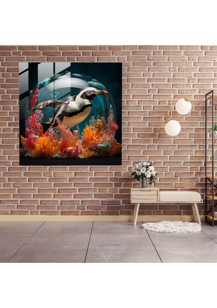 Sürreal Cam Tablo - Denizaltı Pengueni - Penguen Rüya Gibi Denizaltı Fantezi modelleri