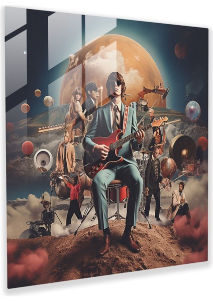 Pink Floyd Cam Tablo - Sürreal Kolaj - Dijital Kolaj Grup Üyeleri