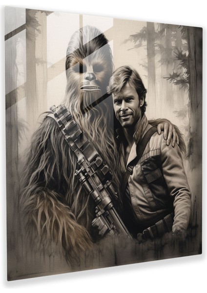 Star Wars Cam Tablo - Kömür Sketch - Han Solo ve Chewbacca'nın Dostluk Anı - Modern Sanat