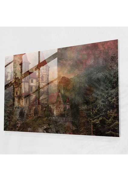 Ortaçağ Kalesi Cam Tablo - Pre-Raphaelite Brotherhood Duvar Dekorasyonu Cam Duvar Sanatı Ev Dekorasyonu