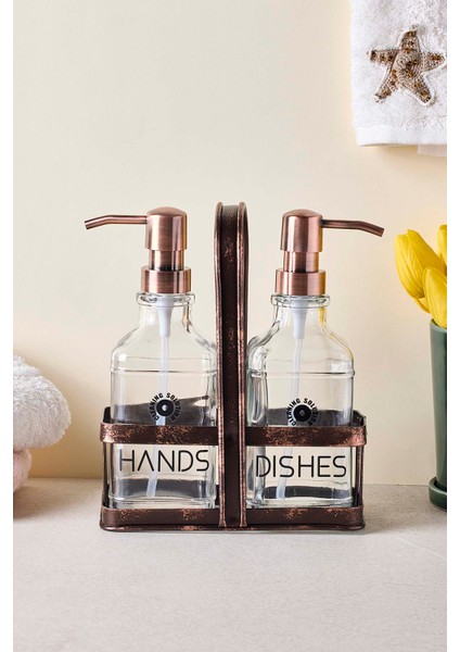 Rame Eskitme Metal Standlı Retro 2 Li Sıvı Sabunluk 500 ml