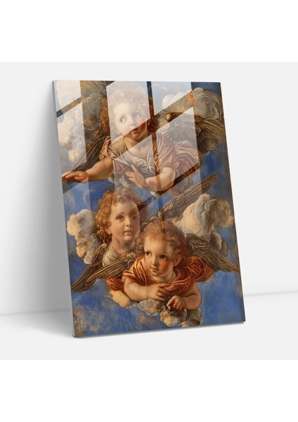 Raffaello Sanzio Cam Tablo Ev Dekorasyonu - Raffaello Sanzio Duvar Dekorasyonu Melekler Göksel