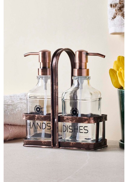 Rame Eskitme Metal Standlı Retro 2 Li Sıvı Sabunluk 500 ml modelleri