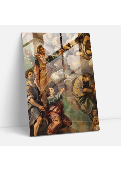 Raffaello Sanzio Cam Sanatı - Modern Tasarım Altın Tonları Cam Duvar Sanatı