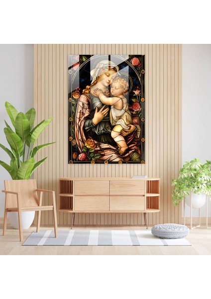 Raffaello Sanzio Madonna ve Çocuk Cam Tablo Sanatı - Modern Sanat Cam Sanatı Ev Dekorasyonu modelleri