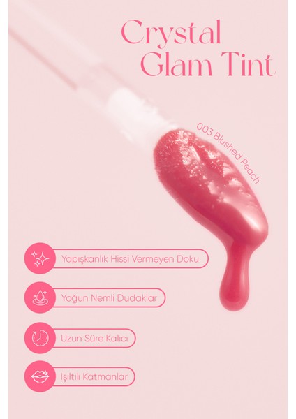 Yapışkanlık Hissi Vermeyen Yoğun Işıltılı Tint CLIO Crystal Glam Tint (03 Blushed Peach) modelleri