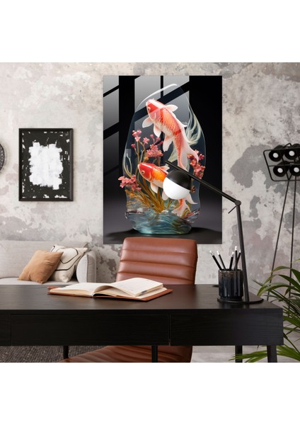 Gerçekçi Cam Heykel - Huzurlu Gölet Cam Duvar Sanatı - Sükunet Dolu Koi Balığı Barış ve Uyum fiyatları