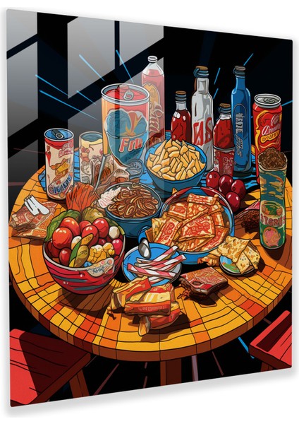 Canlı Yaşam Cam Tablosu: Pop Art Masa - Canlı Yaşam Enerjik Ev Dekorasyonu Pop Art Illüstrasyon