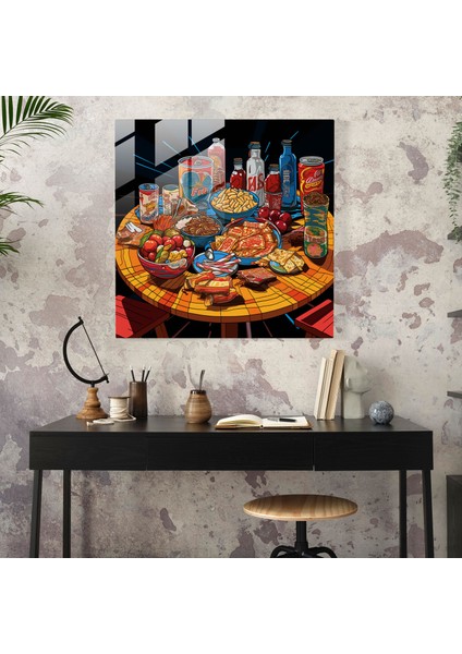 Canlı Yaşam Cam Tablosu: Pop Art Masa - Canlı Yaşam Enerjik Ev Dekorasyonu Pop Art Illüstrasyon fiyatları