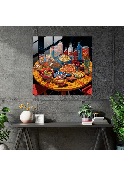 Canlı Yaşam Cam Tablosu: Pop Art Masa - Canlı Yaşam Enerjik Ev Dekorasyonu Pop Art Illüstrasyon modelleri