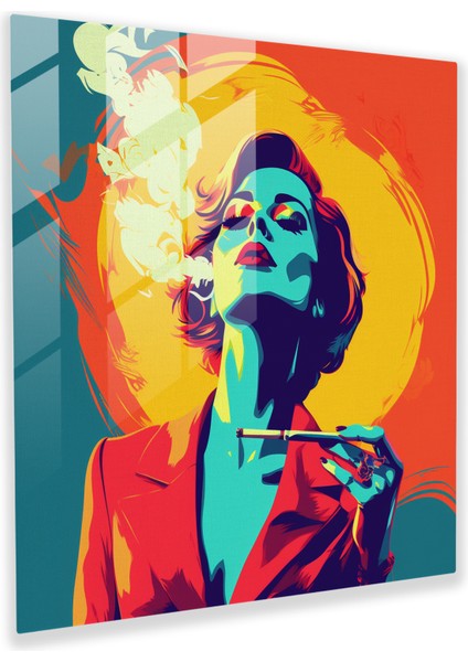 Göz Alıcı Sigara Içen Kadın Cam Tablo Baskısı