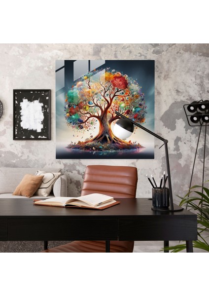 Dijital Hayat Ağacı Cam Tablo - Canlı Renkler ve Kolaj ile Cam Sanat modelleri