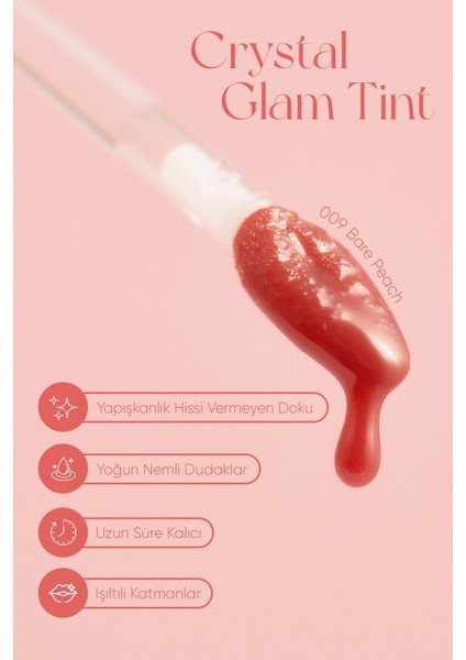Yapışkanlık Hissi Vermeyen Yoğun Işıltılı Tint CLIO Crystal Glam Tint (09 Bare Peach) modelleri