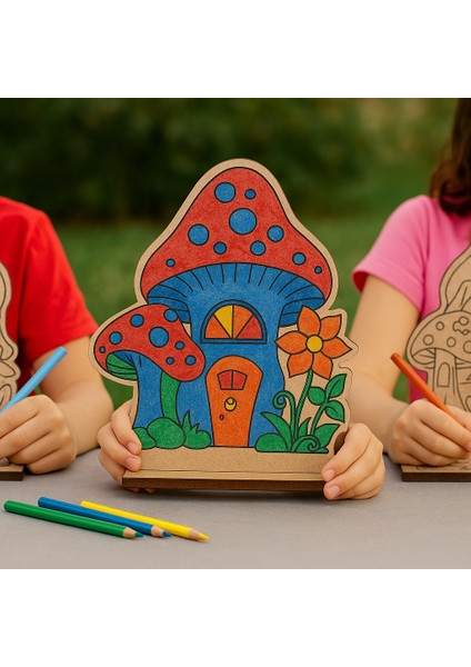 Ahşap Mantar Ev Boyama Aktivite Sanat Okul Öncesi Anaokulu Kreş Etkinlik 10 Adet