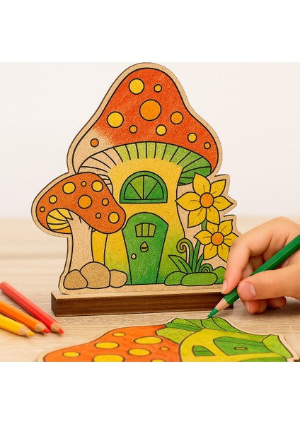 Ahşap Mantar Ev Boyama Aktivite Sanat Okul Öncesi Anaokulu Kreş Etkinlik 10 Adet modelleri