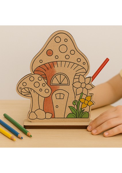 Ahşap Mantar Ev Boyama Aktivite Sanat Okul Öncesi Anaokulu Kreş Etkinlik 10 Adet fırsatları