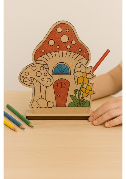 Ahşap Mantar Ev Boyama Aktivite Sanat Okul Öncesi Anaokulu Kreş Etkinlik 10 Adet indirimleri