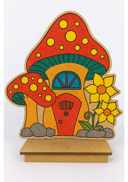 Ahşap Mantar Ev Boyama Aktivite Sanat Okul Öncesi Anaokulu Kreş Etkinlik 10 Adet