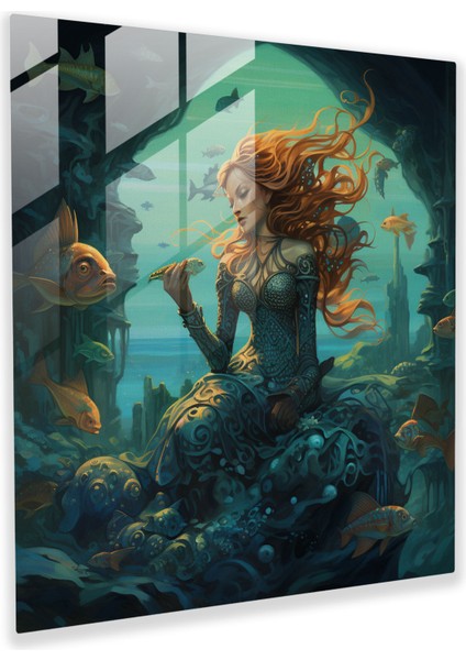 Deniz Manzaralı Cam Tablo - Masalsı Denizkızı Büyüsü - Deniz Manzarası Turkuaz Sular Cam Sanatı