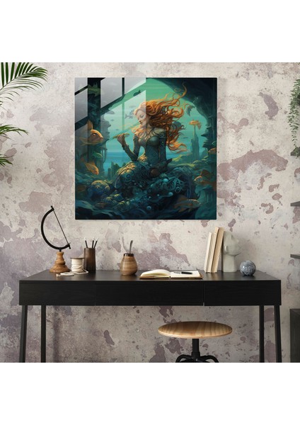 Deniz Manzaralı Cam Tablo - Masalsı Denizkızı Büyüsü - Deniz Manzarası Turkuaz Sular Cam Sanatı fiyatları