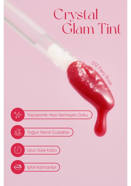 Yapışkanlık Hissi Vermeyen Yoğun Işıltılı Tint CLIO Crystal Glam Tint (12 Fiery Rose) modelleri