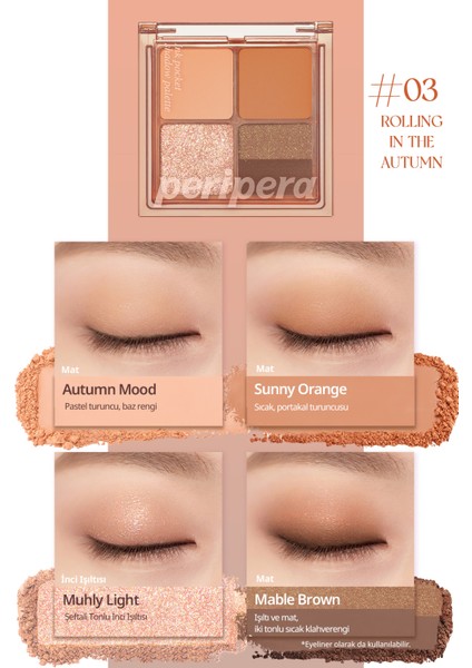 Mat, Parıltılı Tonlarda 5'li Far Paleti PERIPERA Ink Pocket Shadow Palette (03 Rolling in The Autum) modelleri