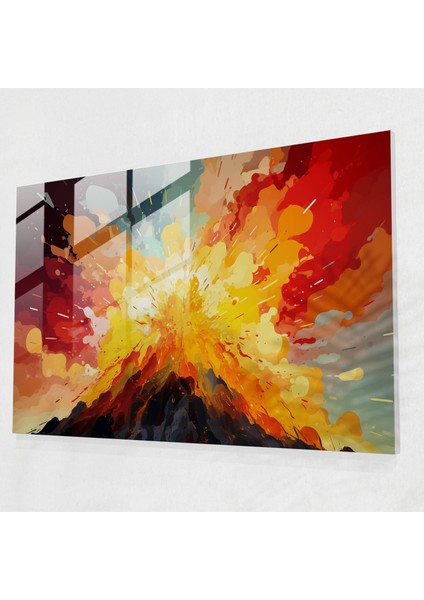 Volkan Cam Tablo - Canlı Renkler Volkan Deseni
