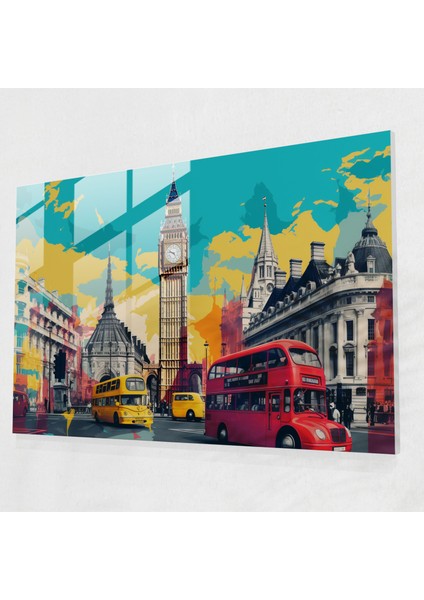 Seyahat Cam Tablo Sanatı - Seyahat Anıtların Kolajı Canlı Duvar Dekorasyonu