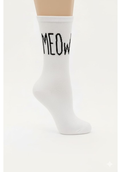 Kız Çocuk Meow Yazılı Pamuklu Soket Çorap M00762