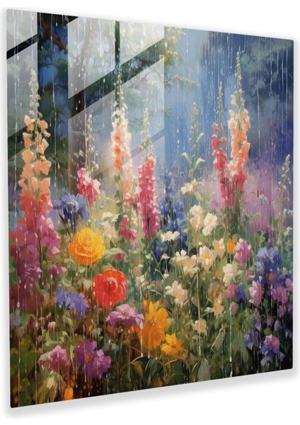 Yaz Aylarına Özel Cam Tablo - Fırtına Çiçekler Cam Sanat Yağmur Duşu