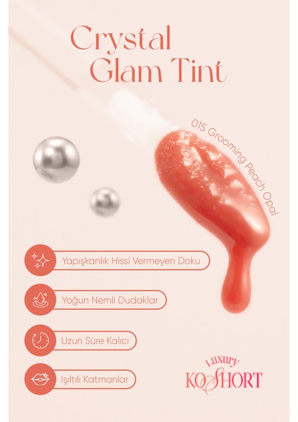 Yapışkanlık Hissi Vermeyen Yoğun Işıltılı Tint CLIO Crystal Glam Tint (15 Grooming Peach Opal) modelleri