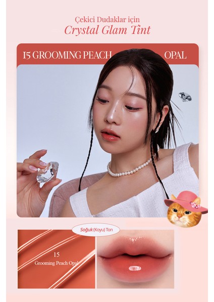 Yapışkanlık Hissi Vermeyen Yoğun Işıltılı Tint CLIO Crystal Glam Tint (15 Grooming Peach Opal)