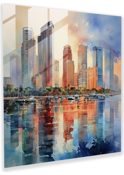 Dünyanın En Güzel Manzaraları - Modern Su Boyası Cam Tablo - Dünyanın En Güzel Manzaraları Cam Sanatı Modernite Canlı Şehir Manzarası