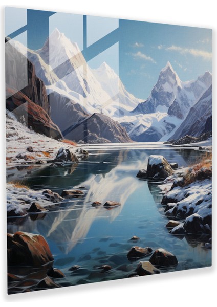 Kış Ihtişamı Cam Tablo - Kış Donmuş Göl Ev Dekorasyonu Duvar Dekorasyonu