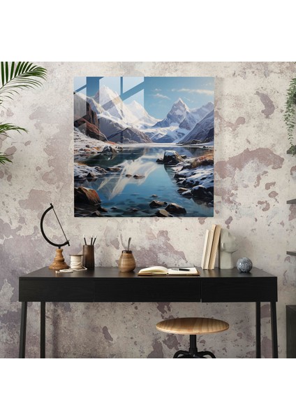 Kış Ihtişamı Cam Tablo - Kış Donmuş Göl Ev Dekorasyonu Duvar Dekorasyonu fiyatları