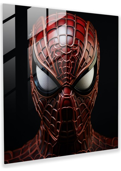 Örümcek Adam Maskesi Cam Tablosu - Örümcek Adam Detaylı Desen Cam Sanatı Modern Sanat