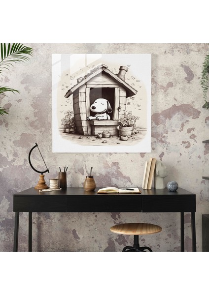 Snoopy Cam Tablo Sanatı - Duvar Dekorasyonu El Çizimi Modern Sanat modelleri