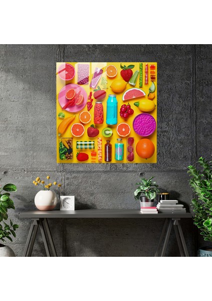 Görsel Sanat Kanvas Tablo: Yiyecek Füzyonu - Still Life Pop Art Kolajı Cam Tablo modelleri