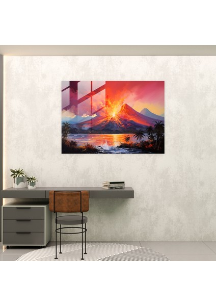 Volkan Cam Duvar Sanatı - Volkan Günbatımı Cam Tablo Cam Baskı fiyatları