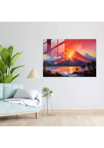 Volkan Cam Duvar Sanatı - Volkan Günbatımı Cam Tablo Cam Baskı modelleri