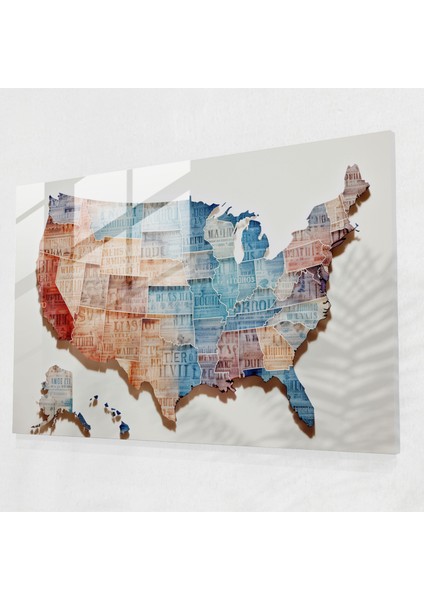 Amerika Harf Sanatı Cam Tablo - Amerika Birleşik Devletleri Haritası Cam Sanatı Ev Dekorasyonu Modern Harf Tasarımı