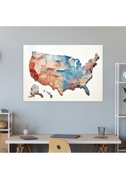Amerika Harf Sanatı Cam Tablo - Amerika Birleşik Devletleri Haritası Cam Sanatı Ev Dekorasyonu Modern Harf Tasarımı modelleri