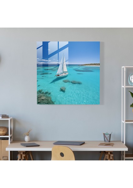 Turkuaz Serenad Cam Tablo - Yelkenli Cam Tablo Duvar Dekorasyonu Kristal Berraklığında Turkuaz Deniz modelleri