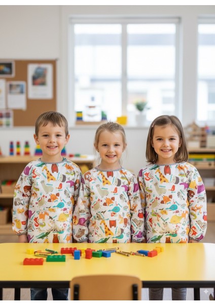 7-11 Yaş, Zoo, Sıvı Geçirmez, Ekstra Büyük Kalıp, Makinede Yıkanabilir, Uzun Kollu Çocuk, Aktivite Mama Önlüğü fiyatları